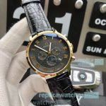 Best Replica Omega Complications Moonphase Watch SS Black Leather Strap